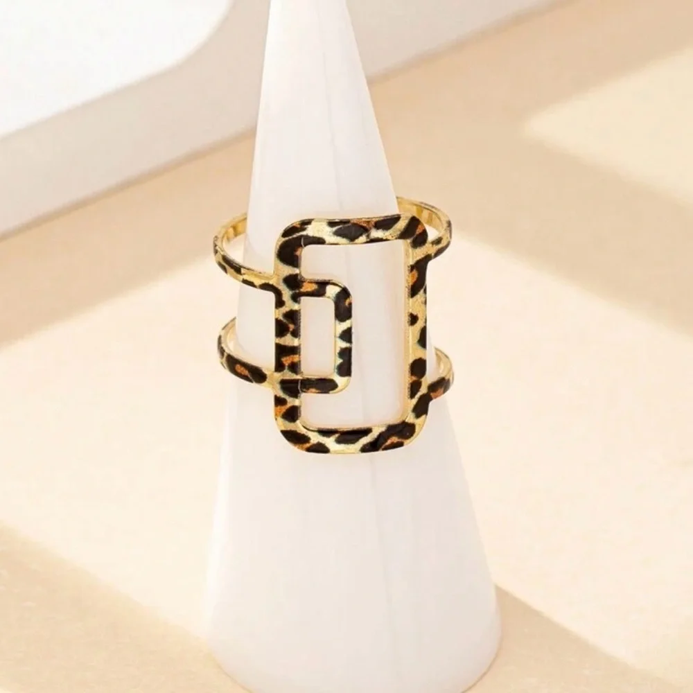 Leopard Print Gold Geometric Statement Ring